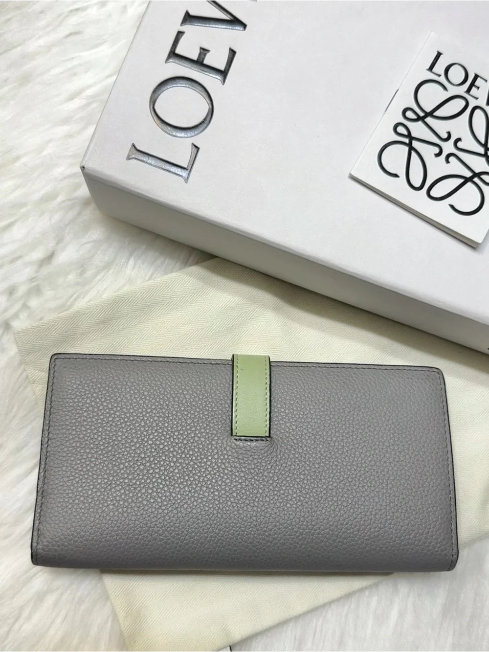 Loewe Anagram Pearl Gray Pale Green Vertical Bifold Wallet